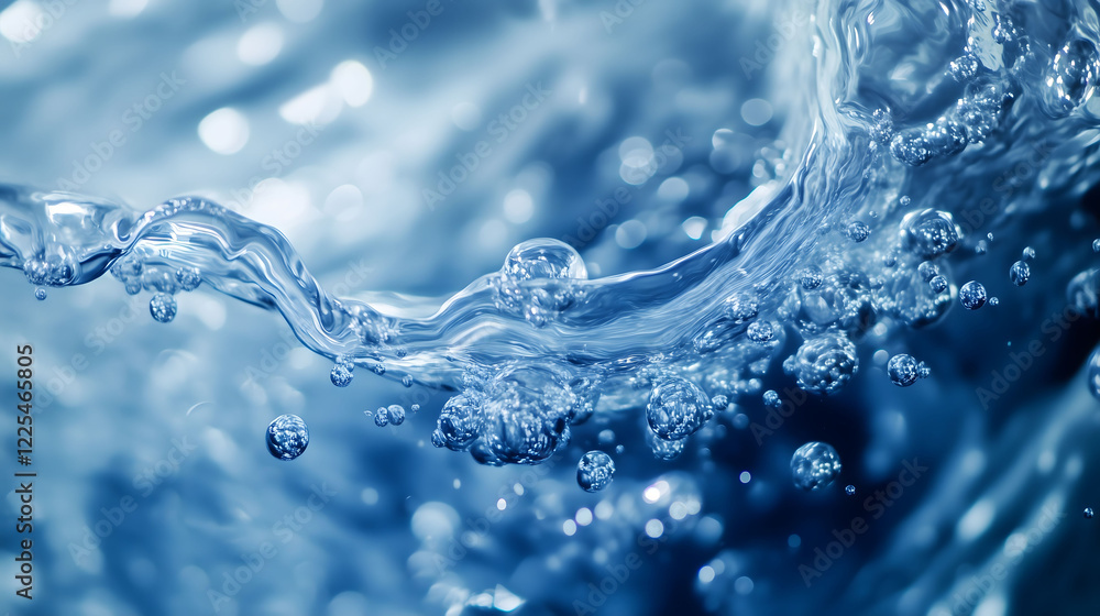 Aufkleber close up of flowing blue liquid with bubbles captured in dynamic motion. generative ai