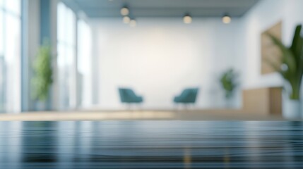 Fototapeta premium Modern Office Workspace Empty Table Mockup - Blurred Background