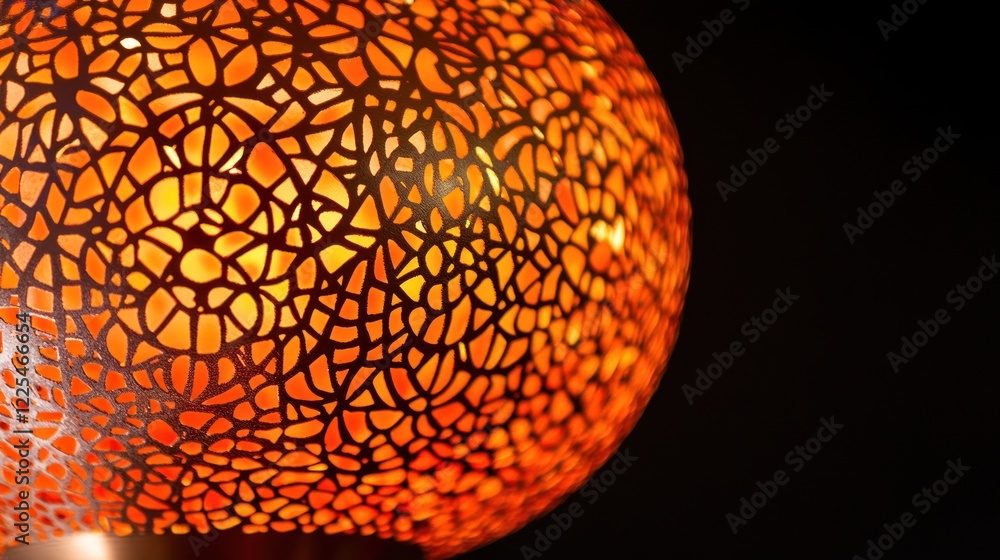 Poster illuminated spherical lampshade with intricate lattice design