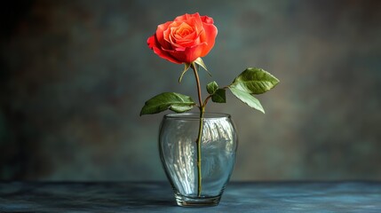 Vibrant Orange Rose in Glass Vase