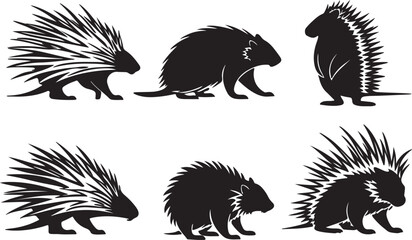 Variant style of porcupine silhouettes vector illustration, isolated on a white background.