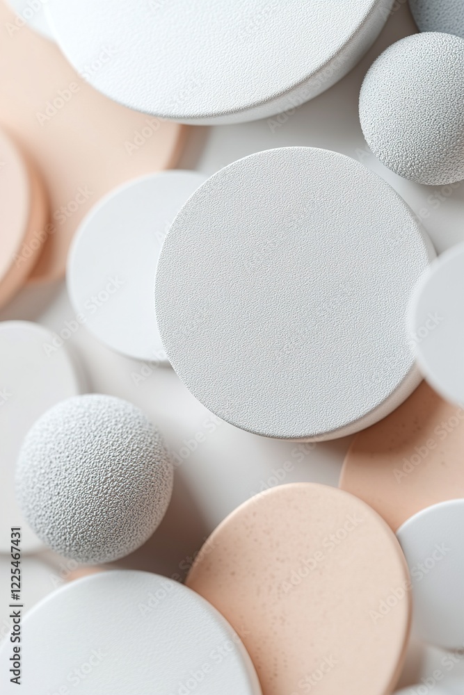 Poster a variety of overlapping circular shapes in muted tones form an engaging visual arrangement. differe
