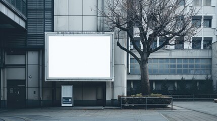 Obraz premium White Empty Sign Board Displayed in Front of Building