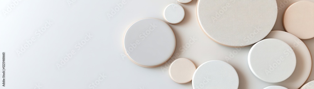 Aufkleber various circular shapes overlap, forming an intriguing arrangement against a soft neutral background