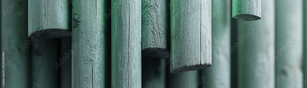 Poster vertical wooden slats create a visually appealing arrangement with a subtle green hue. soft lighting