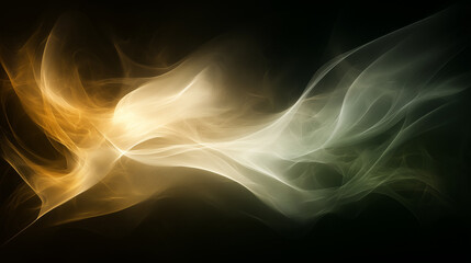 Obraz premium Abstract Smoke Swirls: An ethereal dance of smoke, swirling in shades of gold, white, and green against a deep black backdrop. The image evokes a sense of mystery and fluidity.