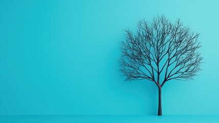 Obraz premium leadership skills andempathy concept. A solitary tree against a bright turquoise background, emphasizing minimalism and nature.