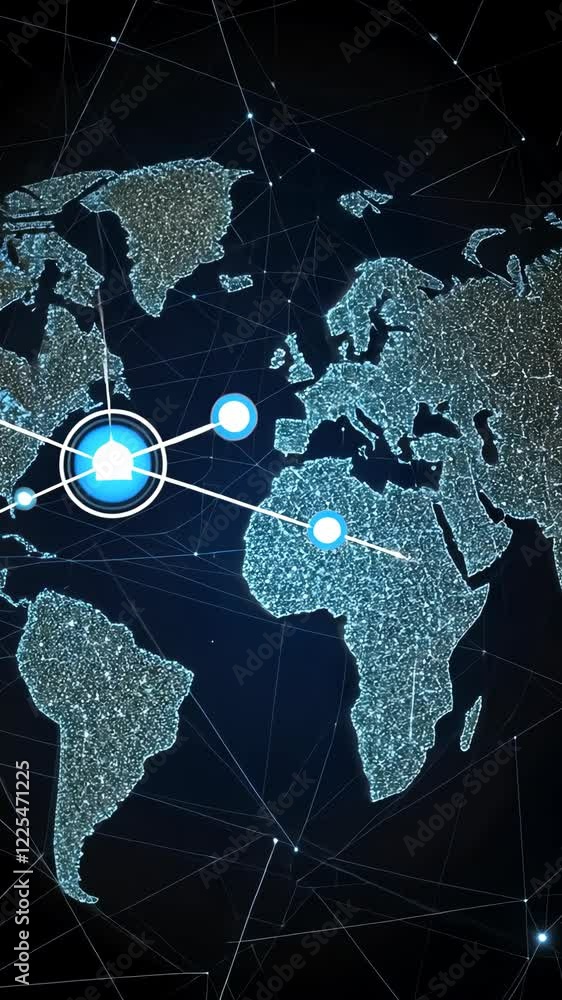 Poster discover the stunning visualization of a world map illuminated by a network of vibrant connections, 