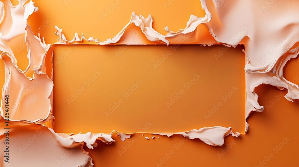 Aufkleber Peach-colored cream splashing, creating a rectangular frame on an orange background
