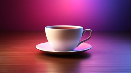 Fototapeta premium A White Teacup Rests On A Saucer On Wooden Surface