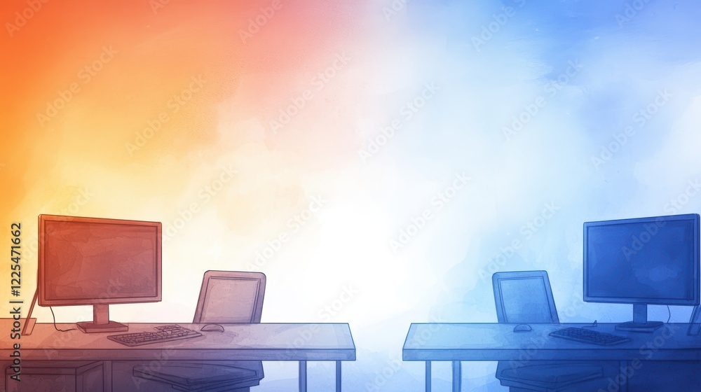 Poster dual monitor desk setup, boost your productivity and enhance your workflow with a modern workspace