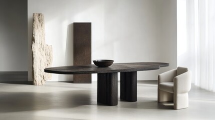 Modern minimalist dining room table and chair set