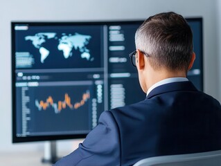 Business analysts discussing regulatory changes with AIgenerated insights displayed on monitors