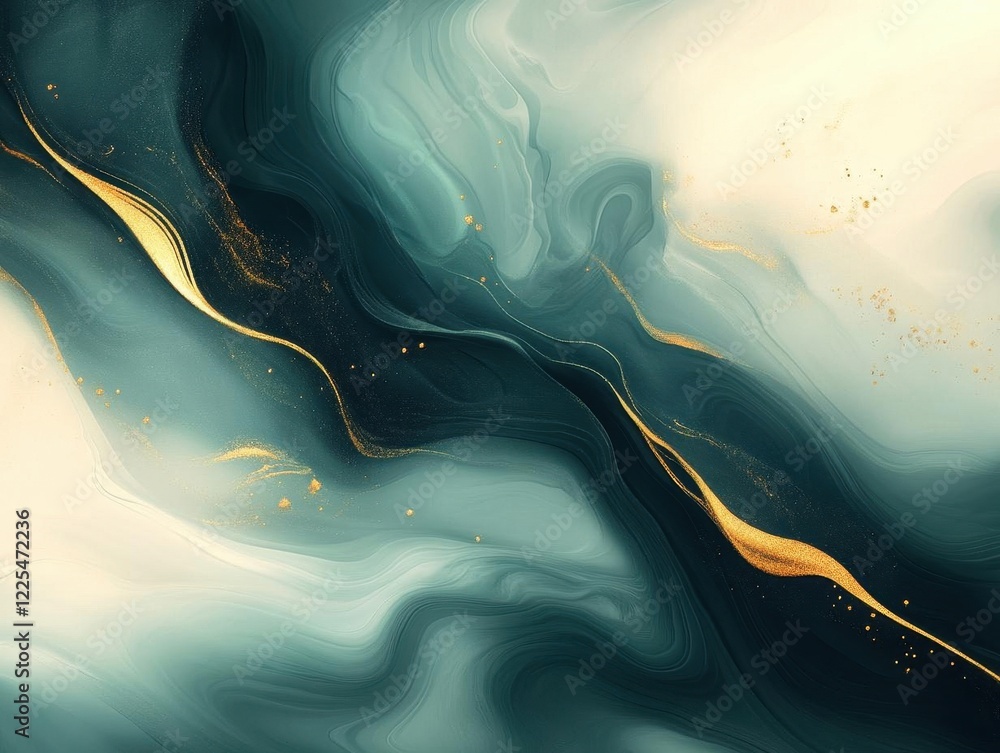 Poster ethereal abstract background with flowing liquid marble texture, transitioning from deep indigo to s