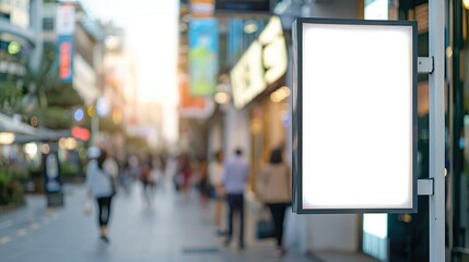 Advertising board with blurred mall background, space for text or media.