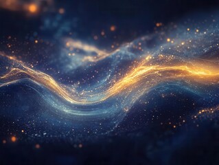 ethereal aurora-like waves of deep indigo and amber light dancing across textured darkness, cosmic nebula effect, dreamy atmospheric glow