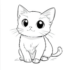 Obraz premium Adorable kitten line art, digital drawing, white background, coloring page
