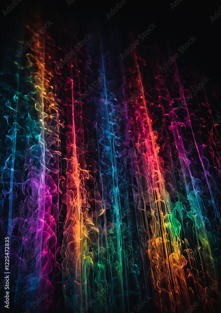 Poster abstract patterns of colorful light leaks against a dark background