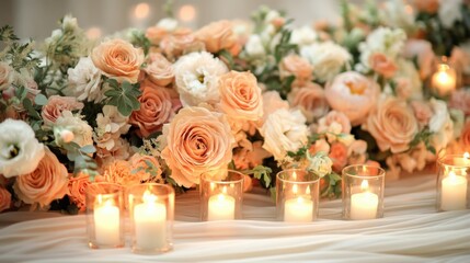 Obraz premium Elegant Floral Arrangement with Candles for Weddings