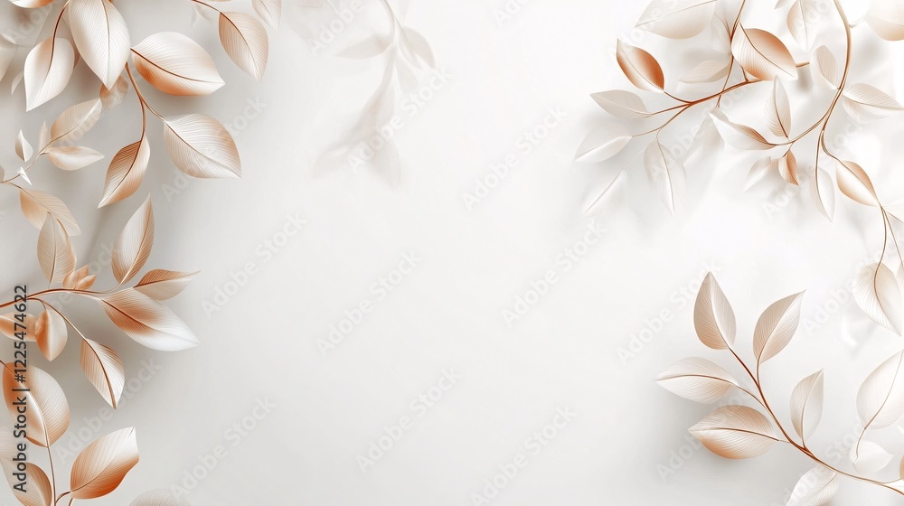 Poster golden leaves creating elegant frame on white background