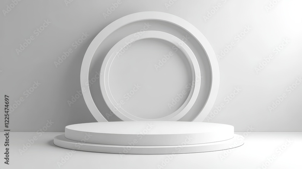 Poster round podium with abstract geometric background. vector realistic mockup of circular platform with 3