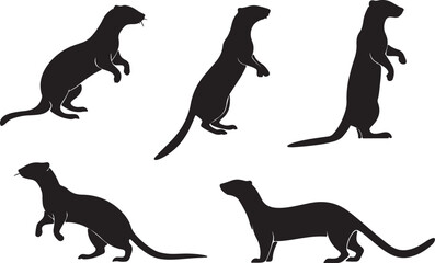 Variant style of weasel silhouettes vector illustration, isolated on a white background