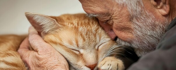 animal welfare veterinary care. A senior pet receiving a loving health check, with the vet showing extra patience and tenderness