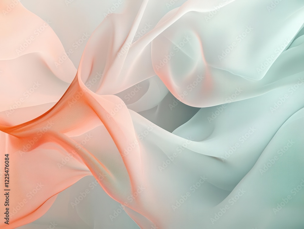 Aufkleber flowing organic curves in soft pastel mint and rose tones, creating ethereal abstract patterns with 