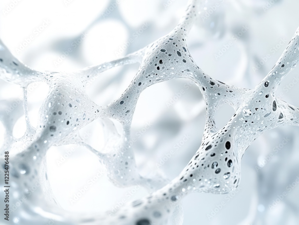 Aufkleber futuristic 3d visualization of interconnected dna helixes and molecular structures floating in white