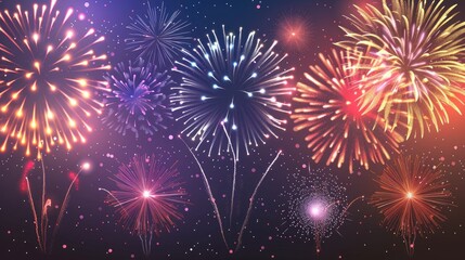 Colorful Fireworks on Twilight Background for New Year Celebration