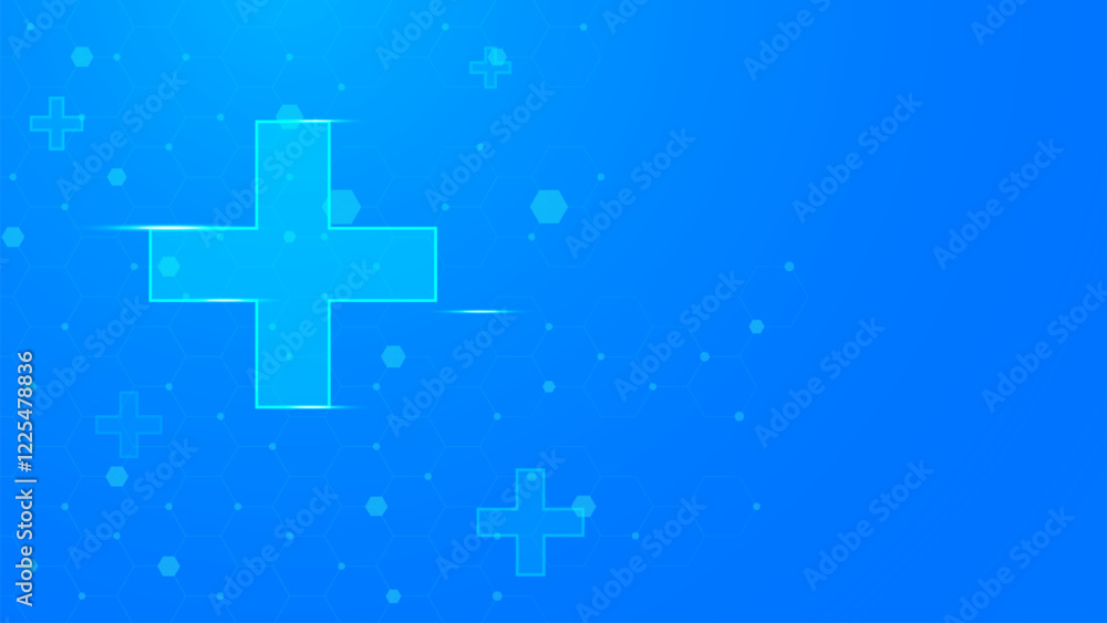 Poster abstract medical cross with hexagonal pattern and particles. healthcare, medicine and science concep