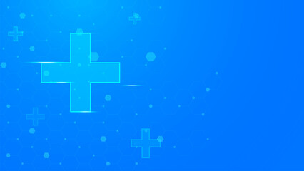Obraz premium Abstract medical cross with hexagonal pattern and particles. Healthcare, medicine and science concept background