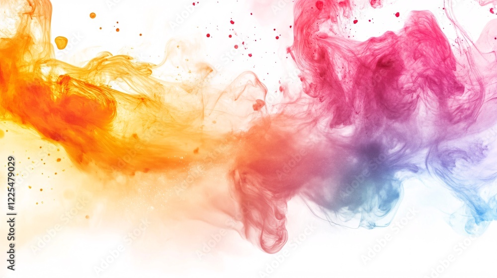 Poster colorful smoke is creating abstract patterns on a white background