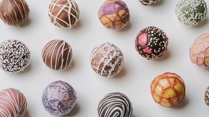 Colorful Assortment of Handcrafted Chocolate Truffles on White Background