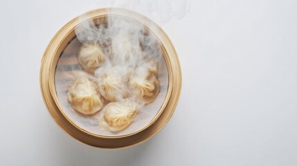 Steaming Dumplings in Bamboo Steamer with Fresh Aromas Rising