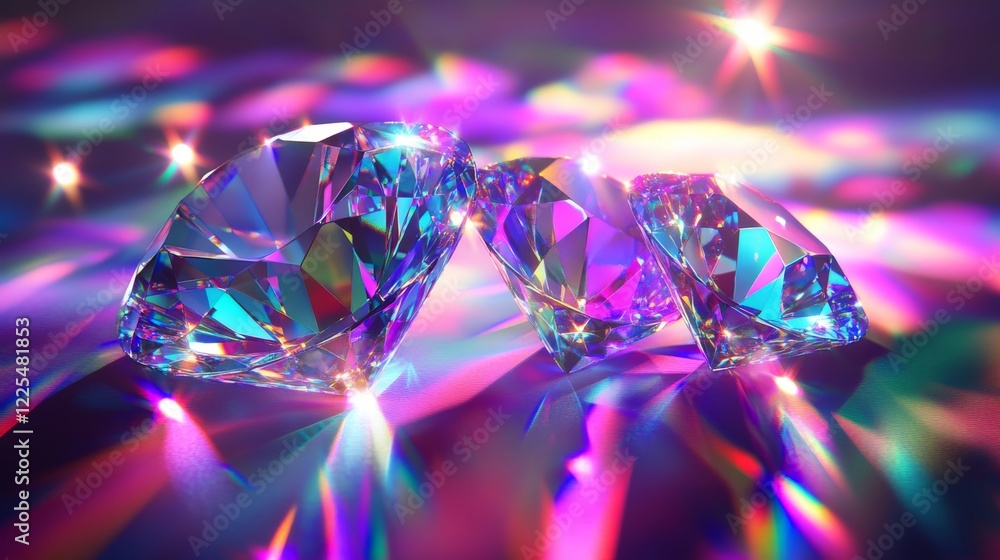 Poster crystal light flare and rainbow prism shine effect. diamond lens spectrum with refraction sparkle te