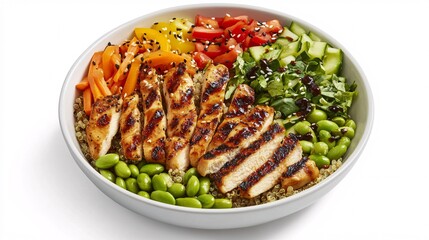 Grilled Chicken Bowl with Colorful Vegetables and Quinoa Salad