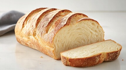 Naklejka premium Freshly Baked Golden Crust White Bread on Light Background