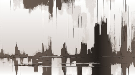 Monochromatic cityscape, layers of Subtle Beige and Deep Brown Joined by Linear Patterns Evoking Balance and Abstract Spatial Exploration