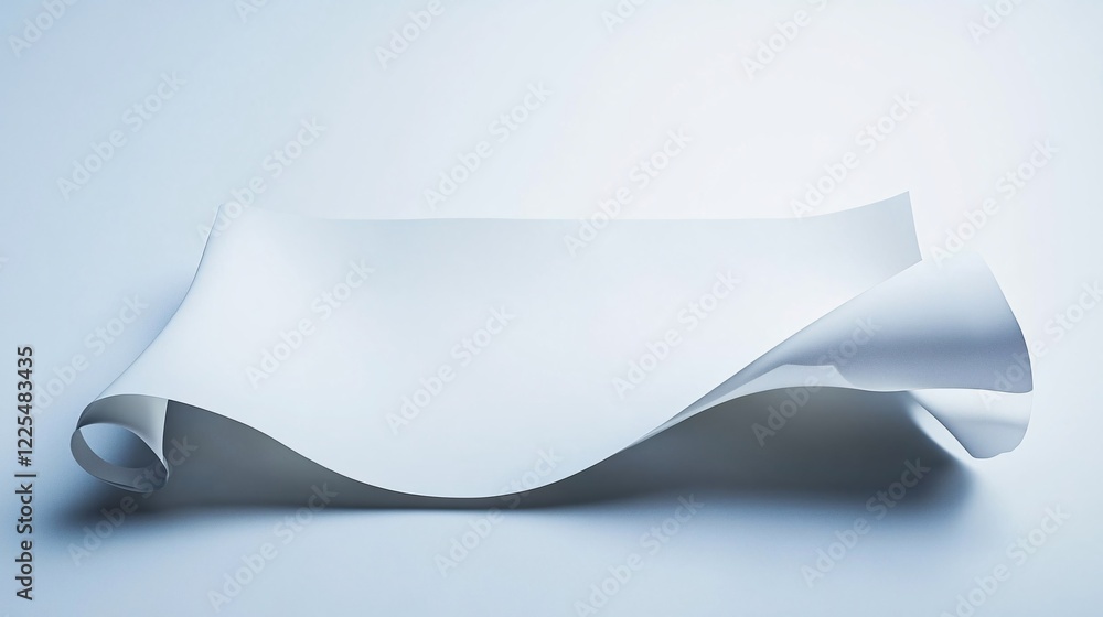 Poster blank white paper curving and unrolling on a white background