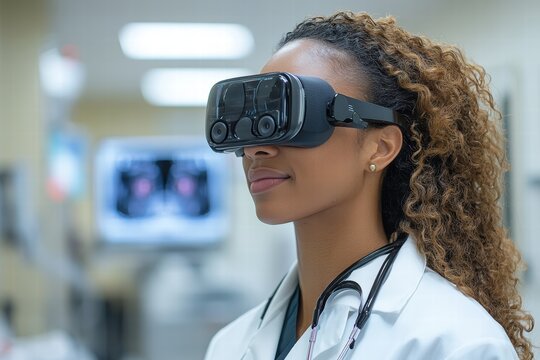 Healthcare worker demonstrates virtual reality technology for patient care training