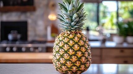 Fresh Pineapple on Kitchen Counter with Natural Light