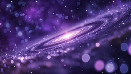 Purple spiral galaxy rotating in a starry deep space