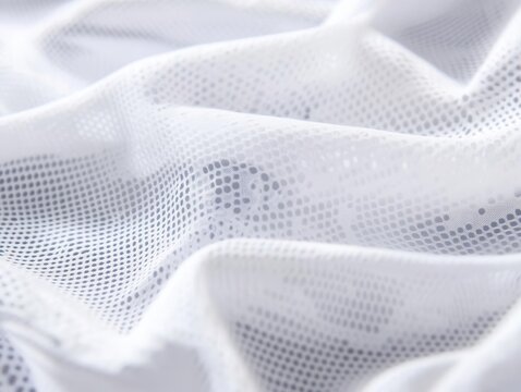 sleek athletic mesh fabric close-up, pristine white performance material with hexagonal ventilation pattern, studio lighting, macro photography, technical sportswear texture