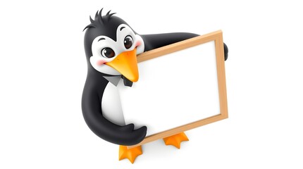 Obraz premium penguin holding blank sign