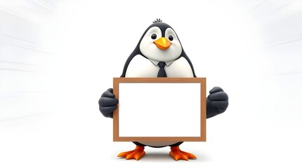 Obraz premium penguin holding blank sign