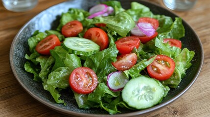 Fresh Garden Salad with Tomatoes and Cucumbers
