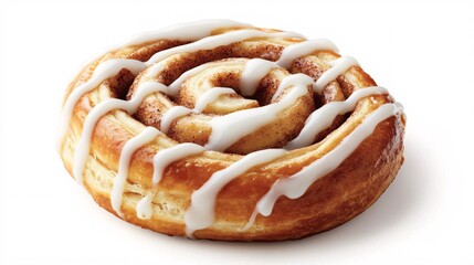 Fototapeta premium Deliciously Soft Cinnamon Roll with Creamy Icing on White Background