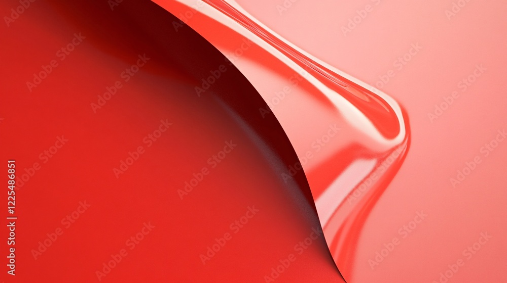Aufkleber shiny red sheet gently curling, creating abstract shapes