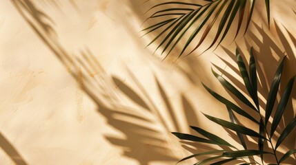 Fototapeta premium Minimal Tropical Leaf Shadow Presentation on Beige Background